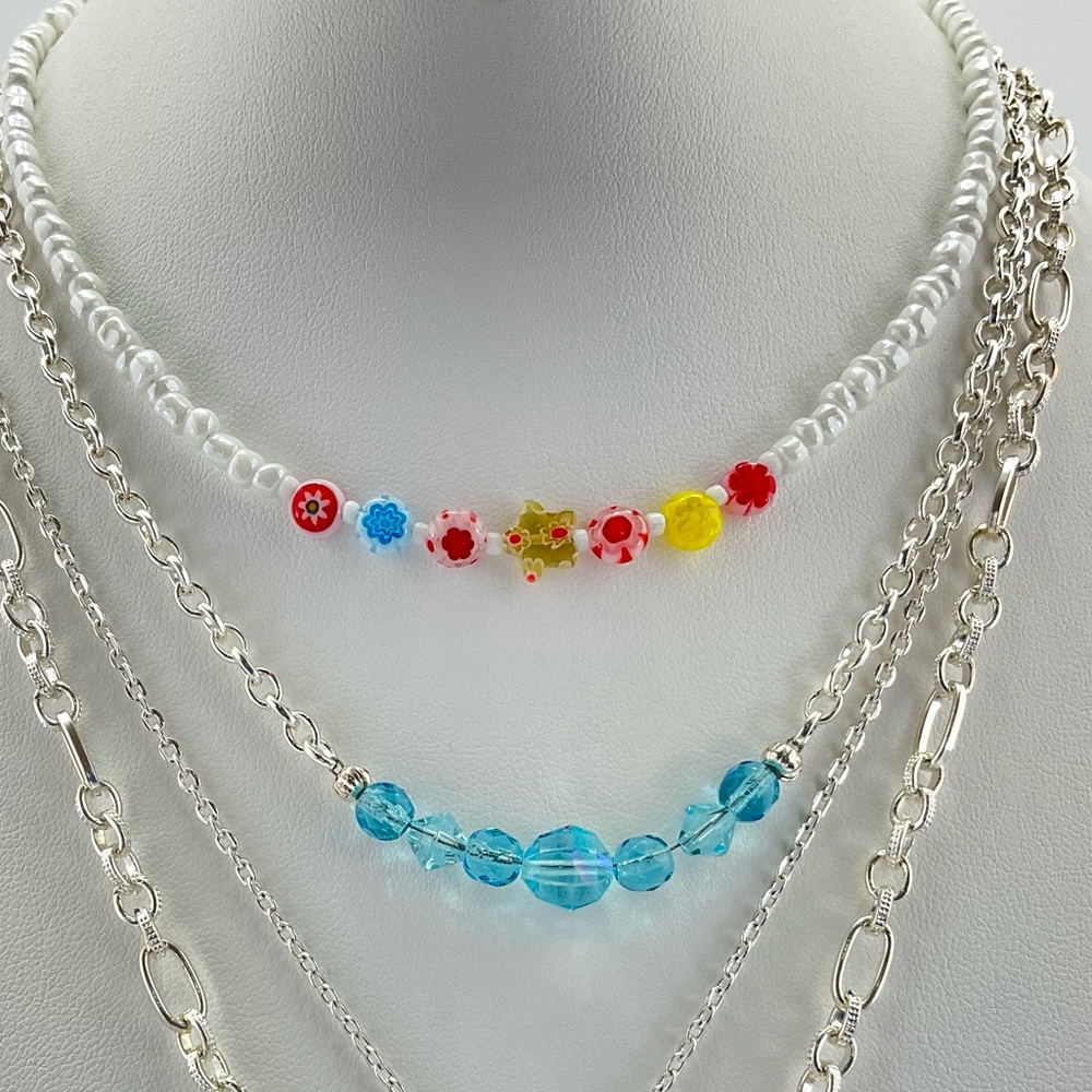Colorful Layering Necklaces, Handmade, Set of 4, Art Glass Beads, Crystals - Picture 7 of 11